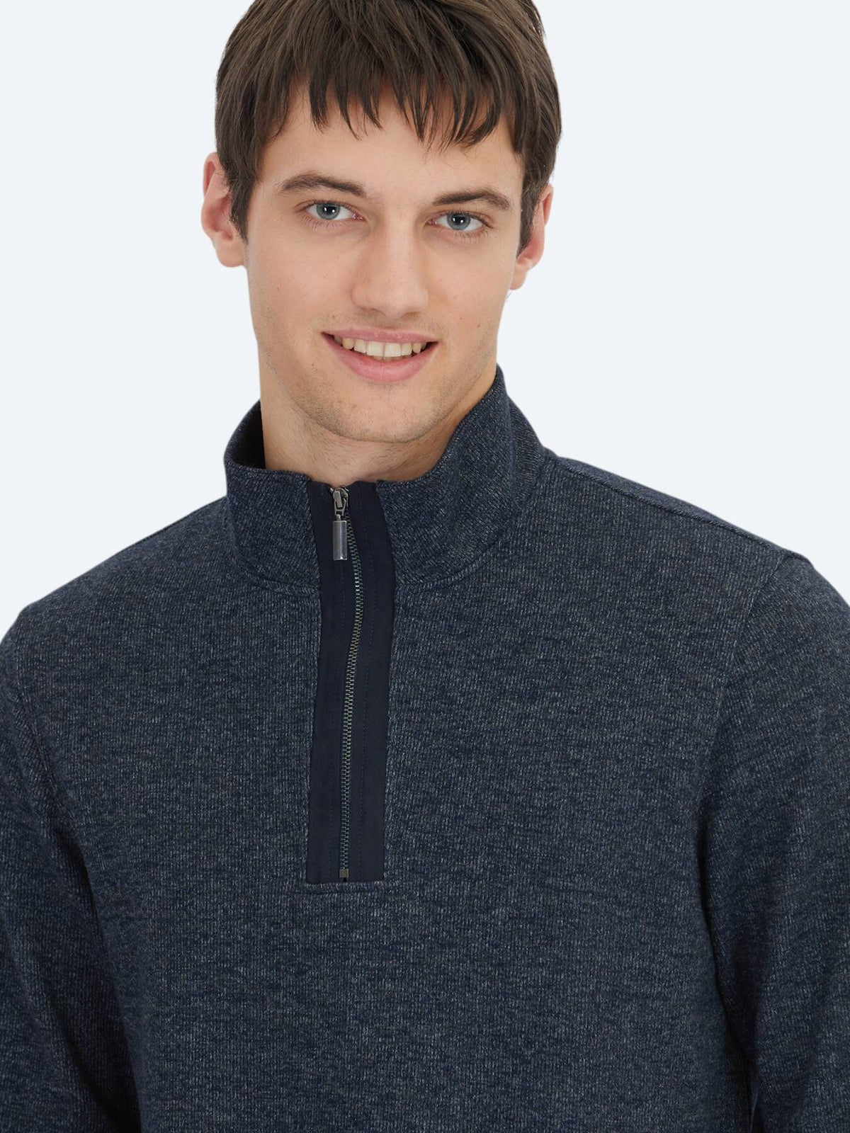 Navy Blau Rollkragen Gestreiftes Sweatshirt