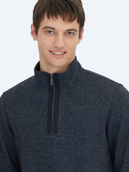 Navy Blau Rollkragen Gestreiftes Sweatshirt