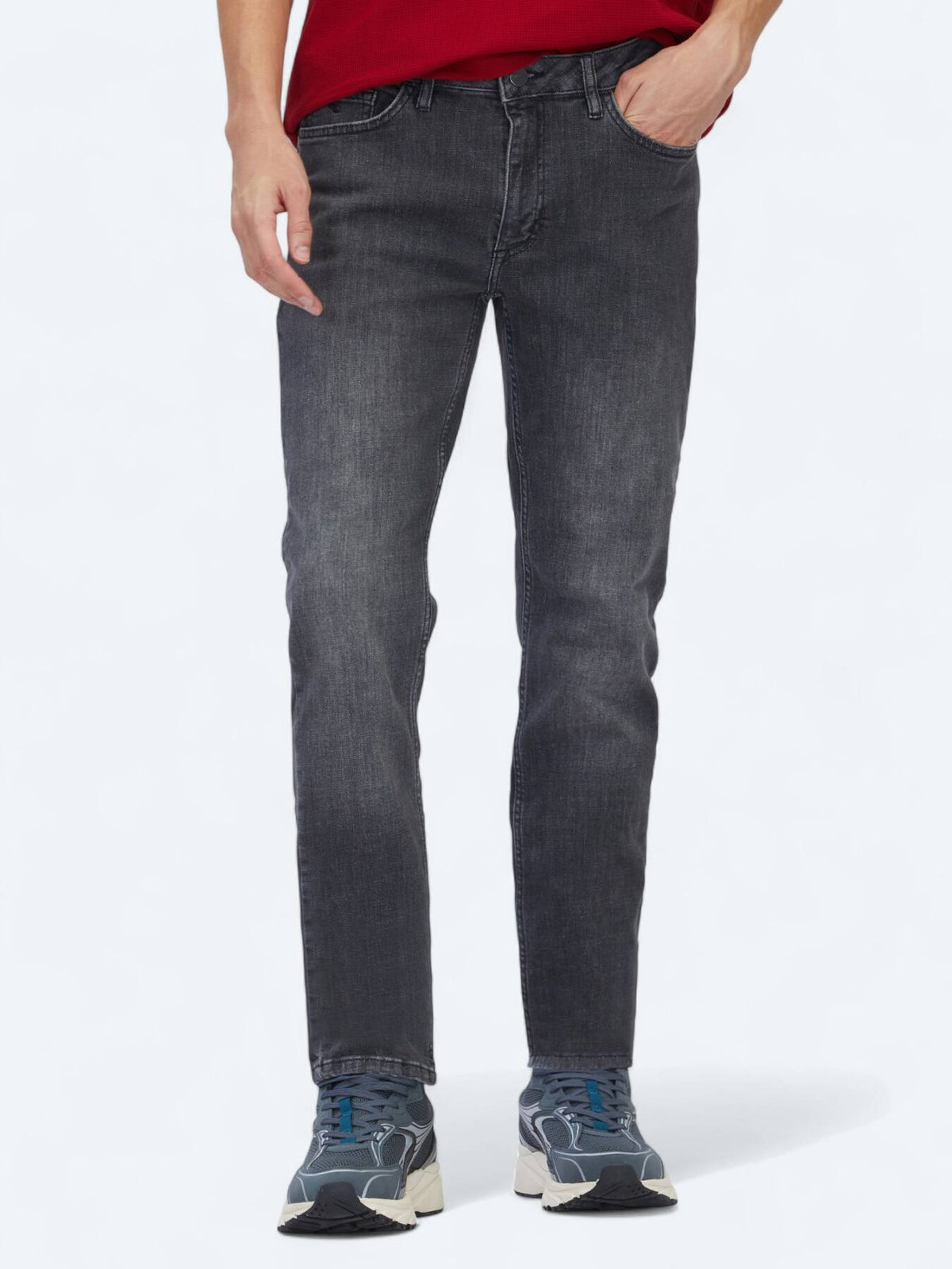 Grau Slim Fit Denim Baumwollhose