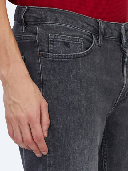 Grau Slim Fit Denim Baumwollhose