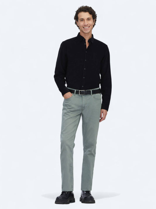 Helle Khaki Velours Jeanshose, schmaler Schnitt