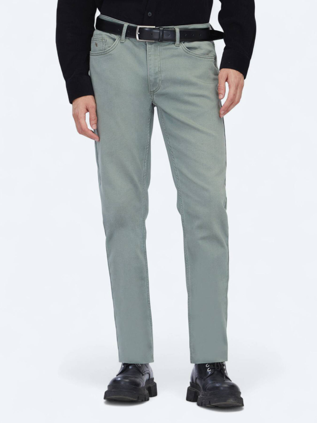 Helle Khaki Velours Jeanshose, schmaler Schnitt