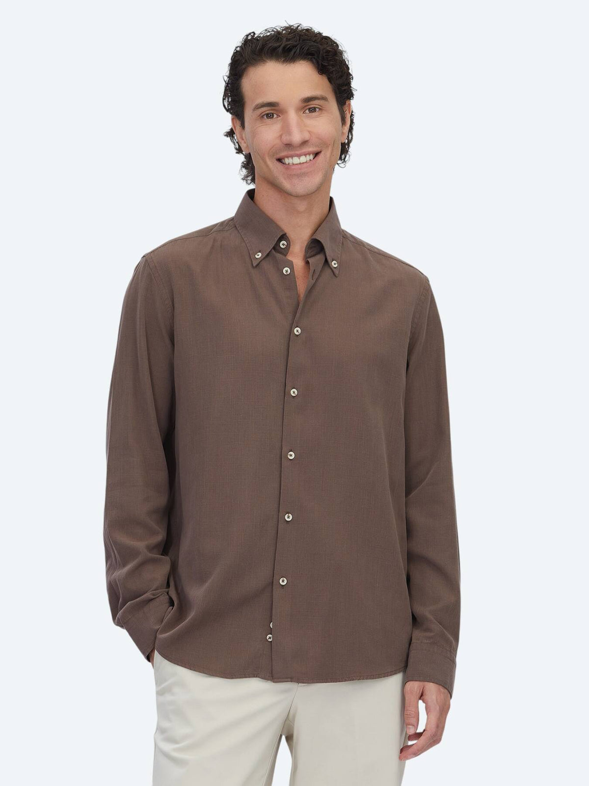 Braun Regular Fit Casual Baumwollhemd