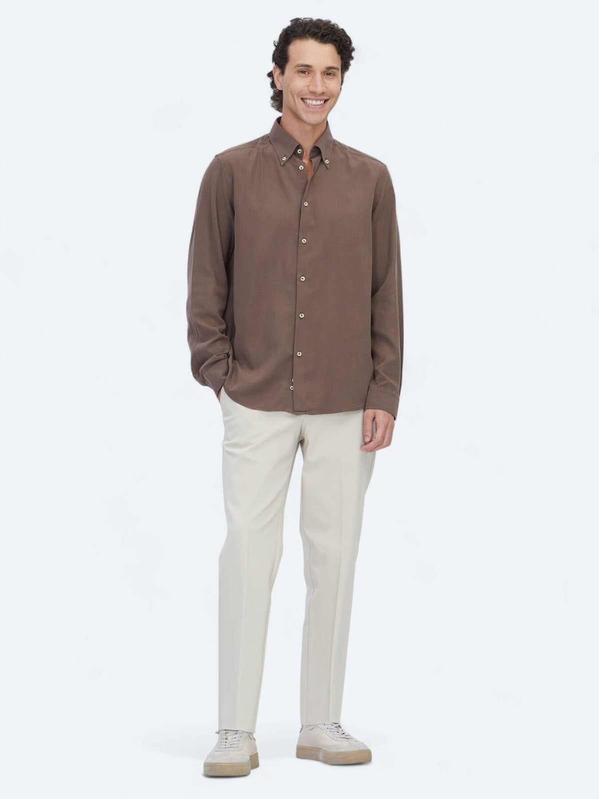 Braun Regular Fit Casual Baumwollhemd