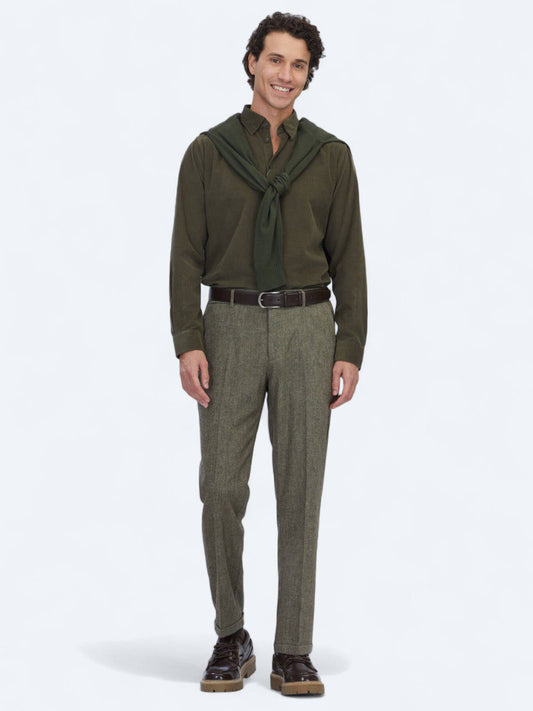 Khaki Weben Jogging Passform Wollmischung Hose