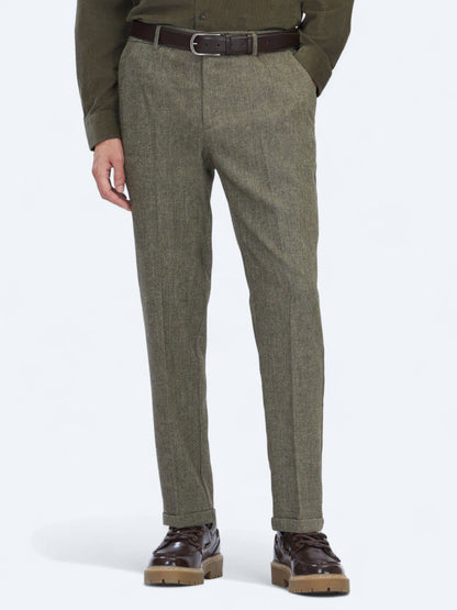 Khaki Weben Jogging Passform Wollmischung Hose