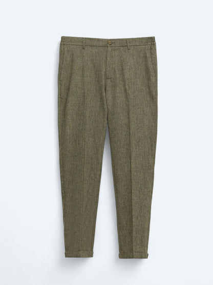 Khaki Weben Jogging Passform Wollmischung Hose