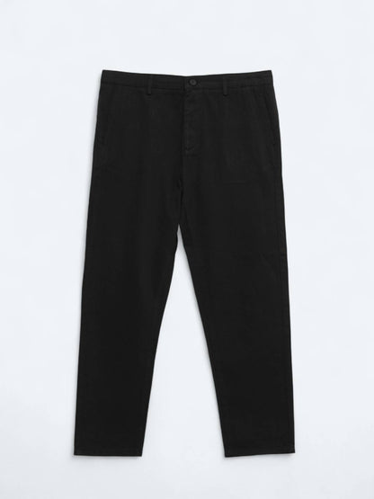 Schwarze Weberei Lässige Baumwollmischung Hose