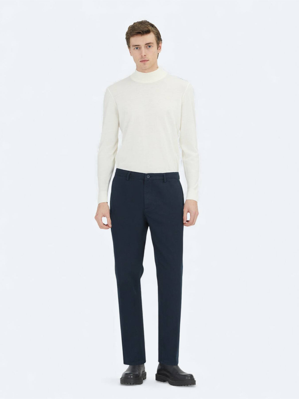 Marineblau Gewebte Lässige Baumwollmischung Hose