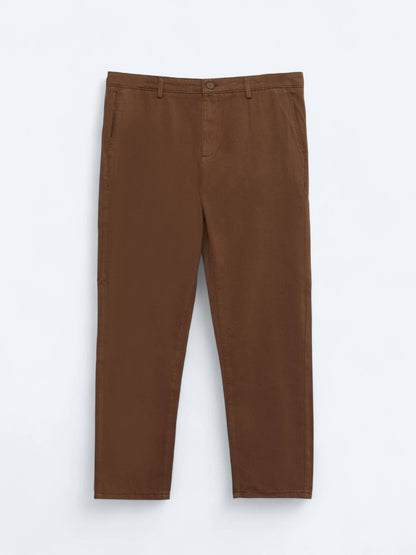 Braune Weberei Lässige Baumwollmischung Hose