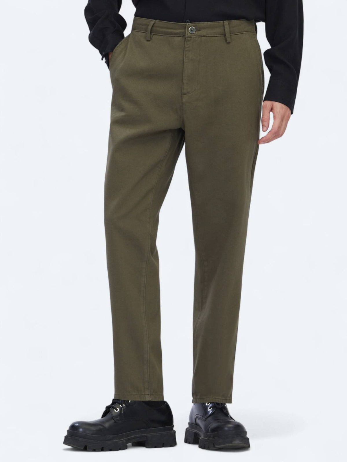 Khaki Weben Lässige Baumwollmischung Hose