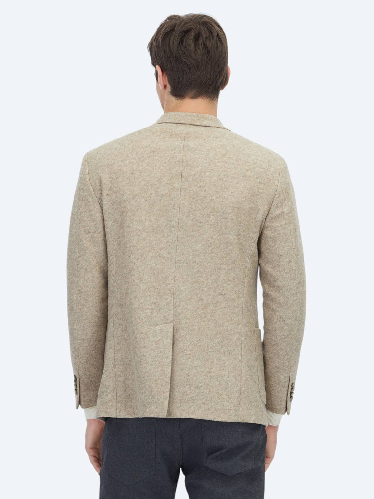 Beige gemusterte moderne Passform Wollmischjacke
