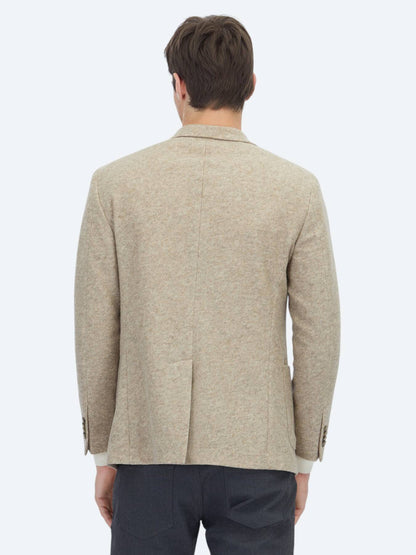 Beige gemusterte moderne Passform Wollmischjacke