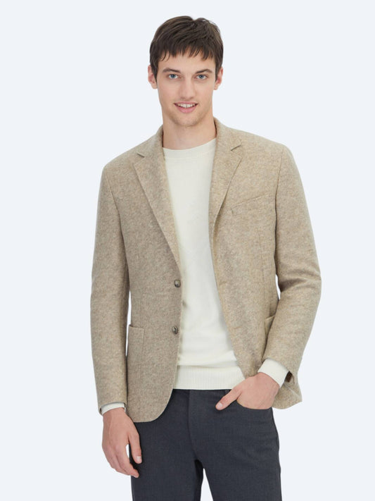 Beige gemusterte moderne Passform Wollmischjacke
