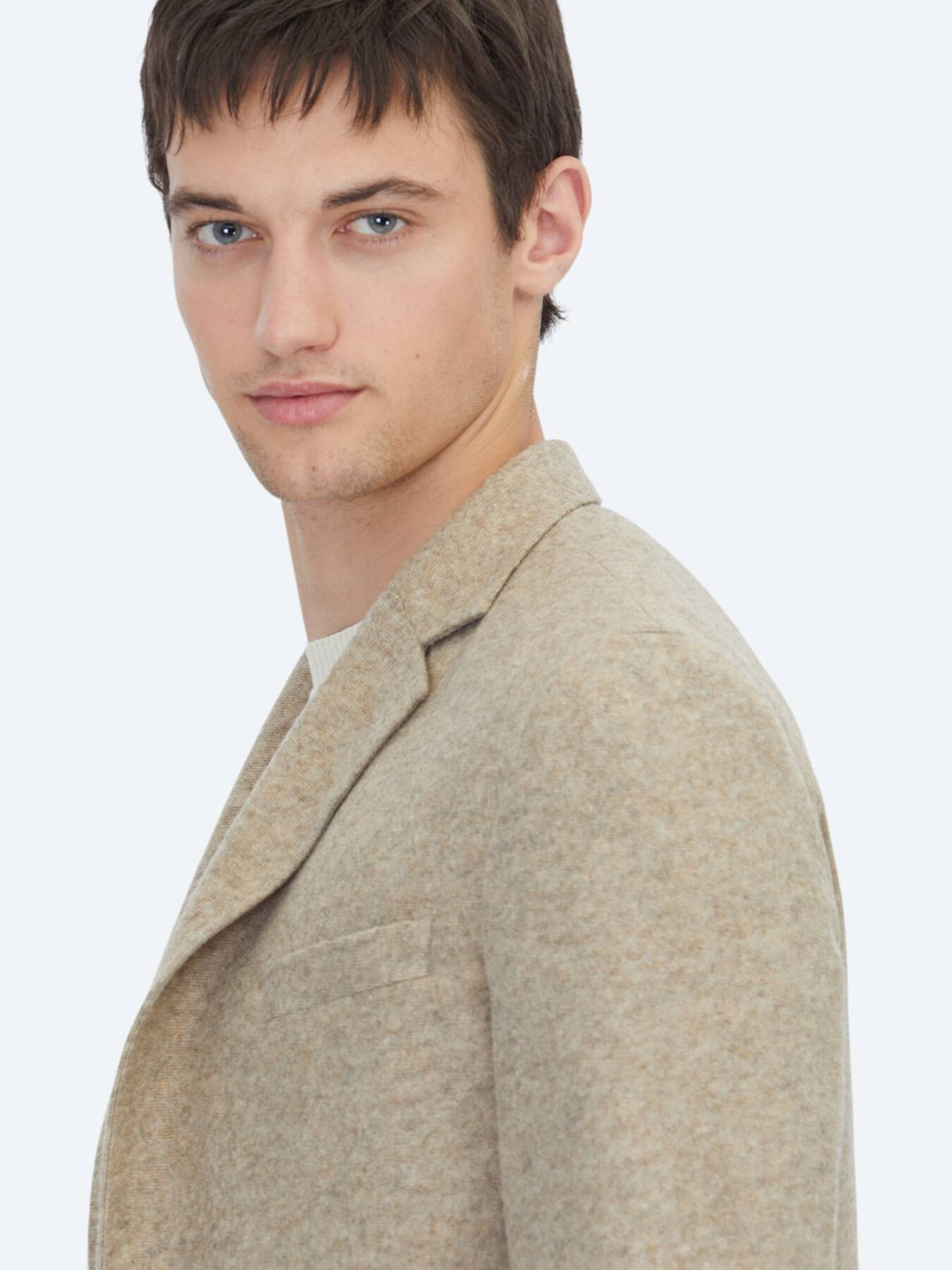Beige gemusterte moderne Passform Wollmischjacke
