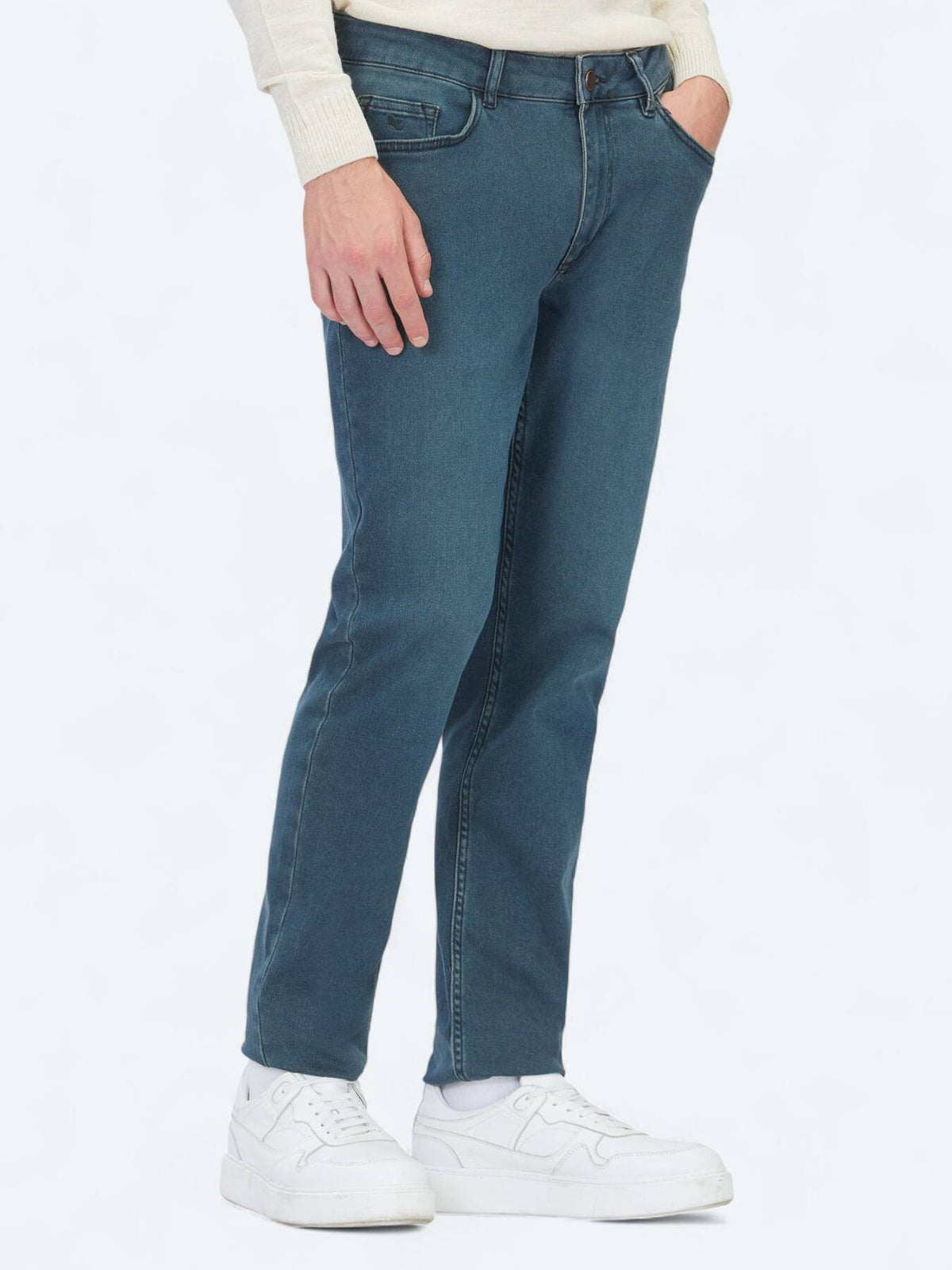 Petrolblaue Slim Fit Denim-Hose aus Baumwolle