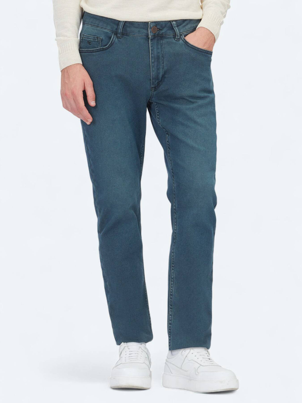 Petrolblaue Slim Fit Denim-Hose aus Baumwolle