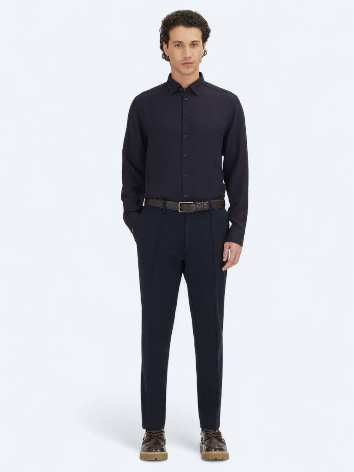 Marineblaues Regular Fit Casual Hemd