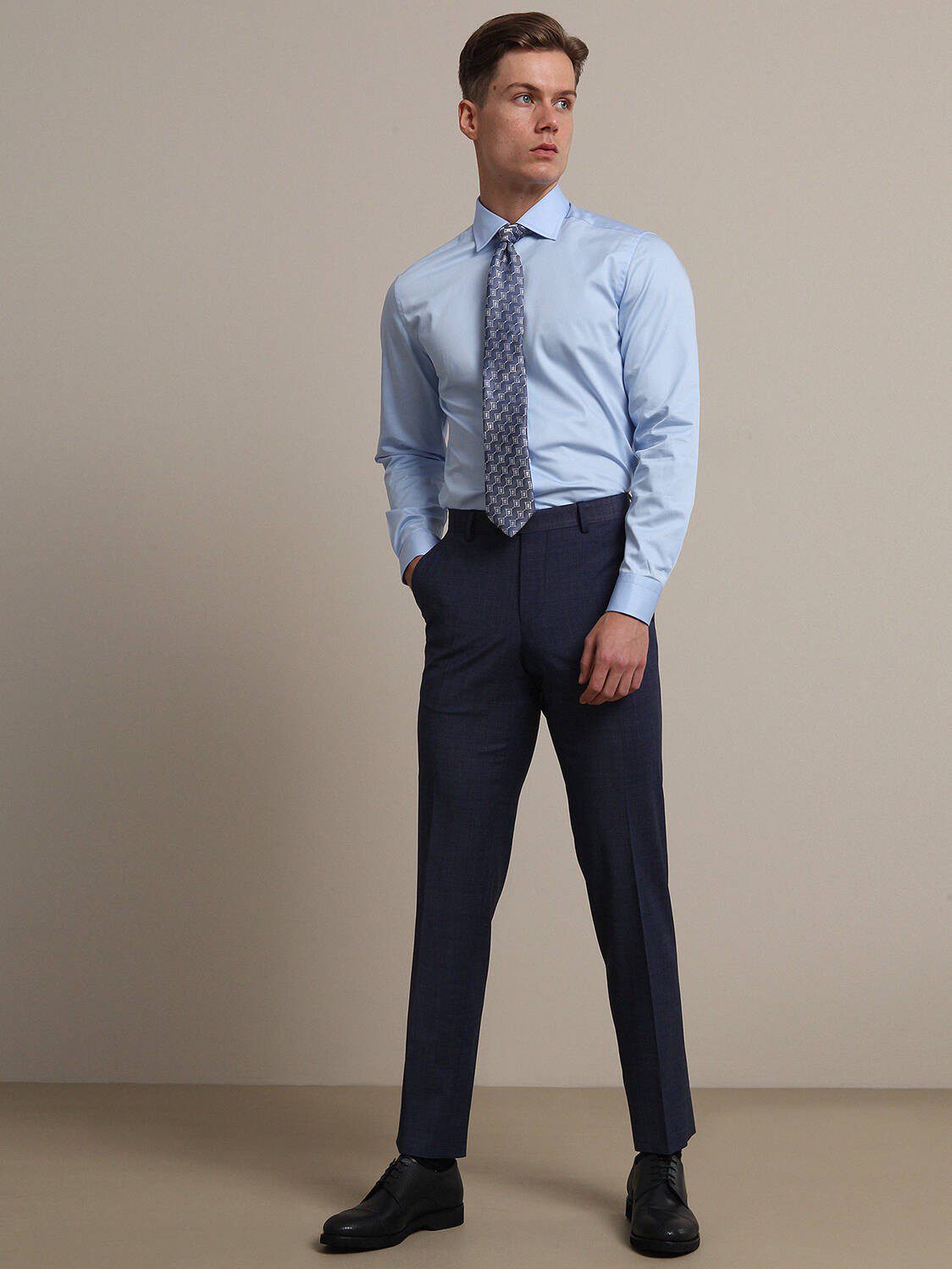 Blaues Klassisches Slim Fit Baumwollhemd