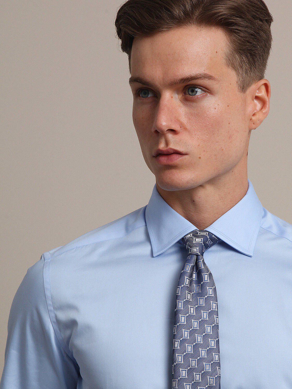 Blaues Klassisches Slim Fit Baumwollhemd