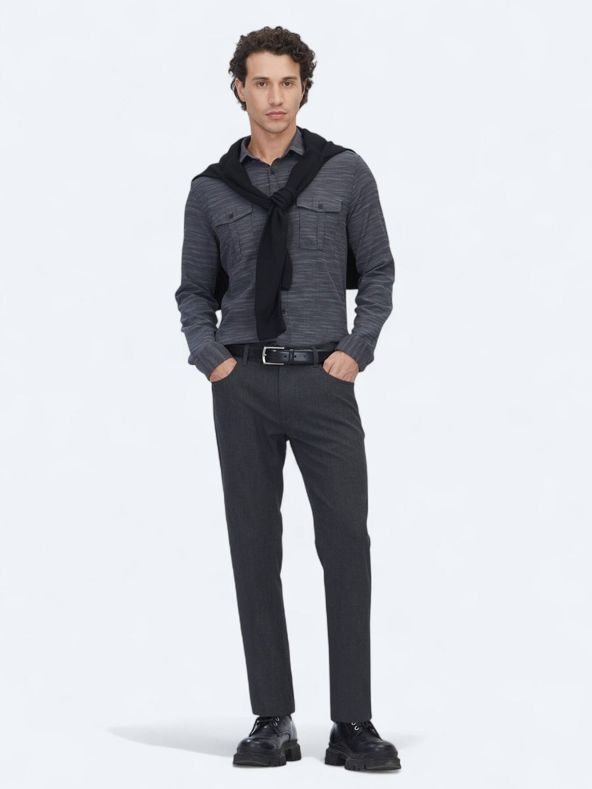 Kohlenstoff Regular Fit Casual Baumwollhemd