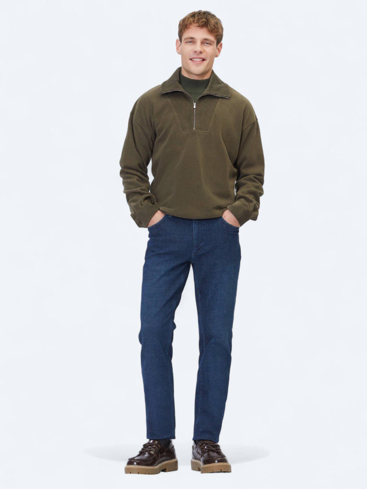 Khaki Rollkragen gestreifter Pullover