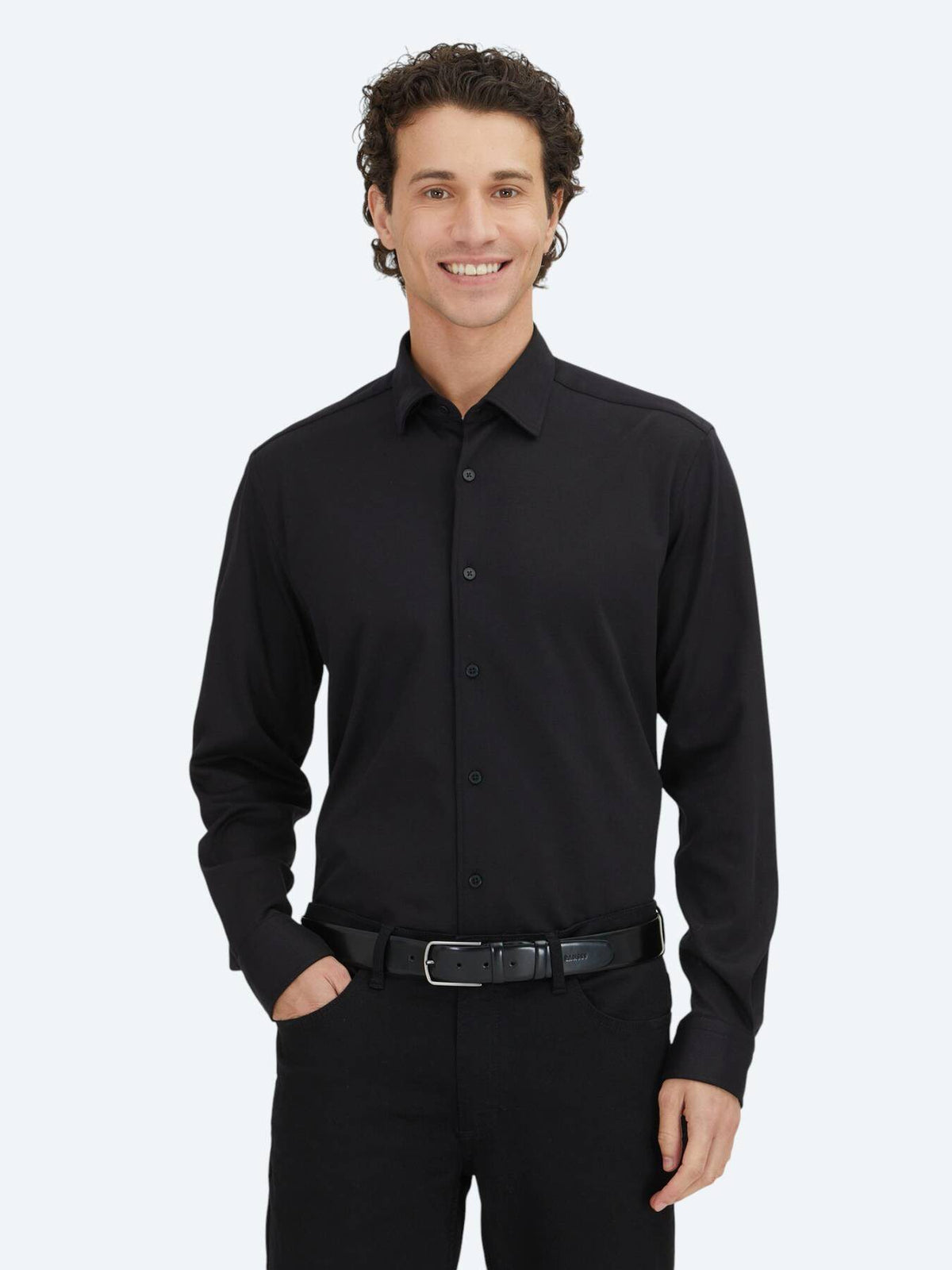 Schwarzes Einfarbiges Regular Fit Weben Freizeit 100% Baumwollhemd