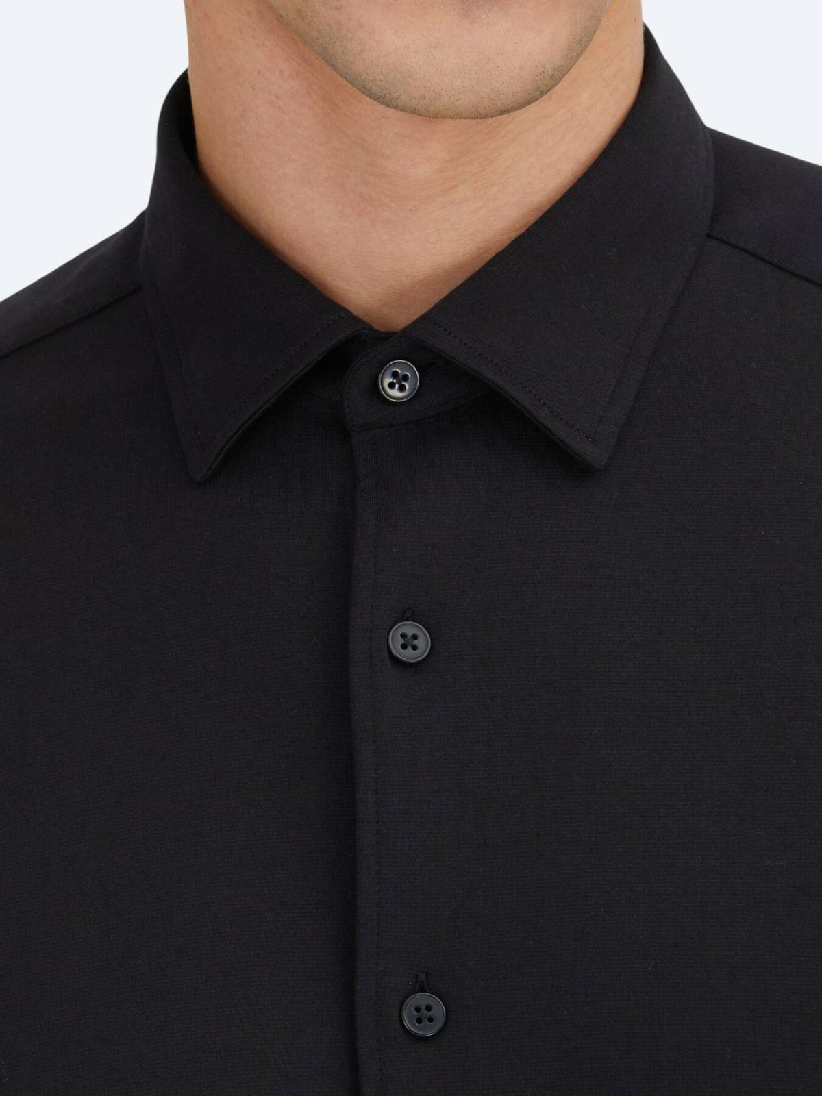 Schwarzes Einfarbiges Regular Fit Weben Freizeit 100% Baumwollhemd