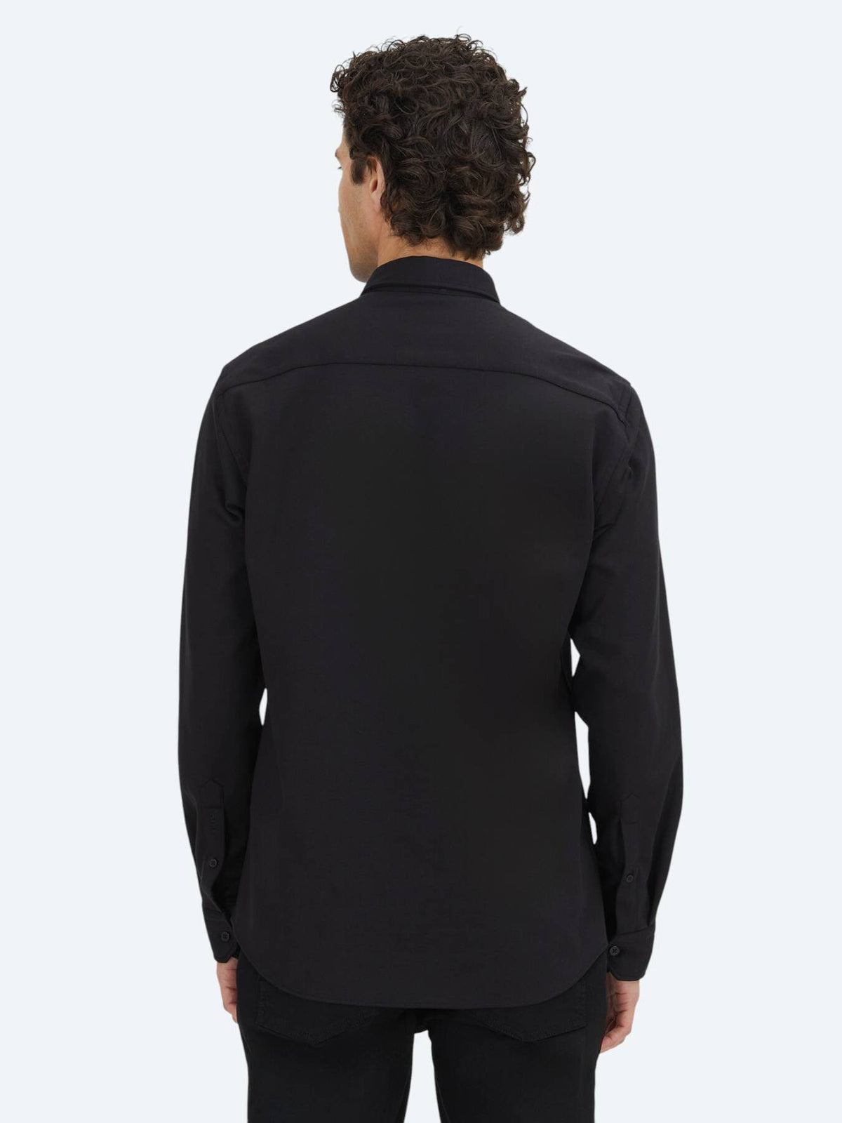 Schwarzes Einfarbiges Regular Fit Weben Freizeit 100% Baumwollhemd