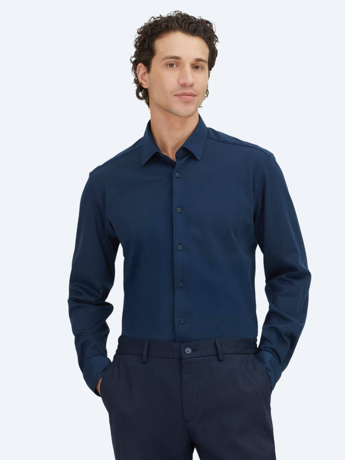 Marineblaues schlichtes Regular Fit Hemd 100% Baumwolle