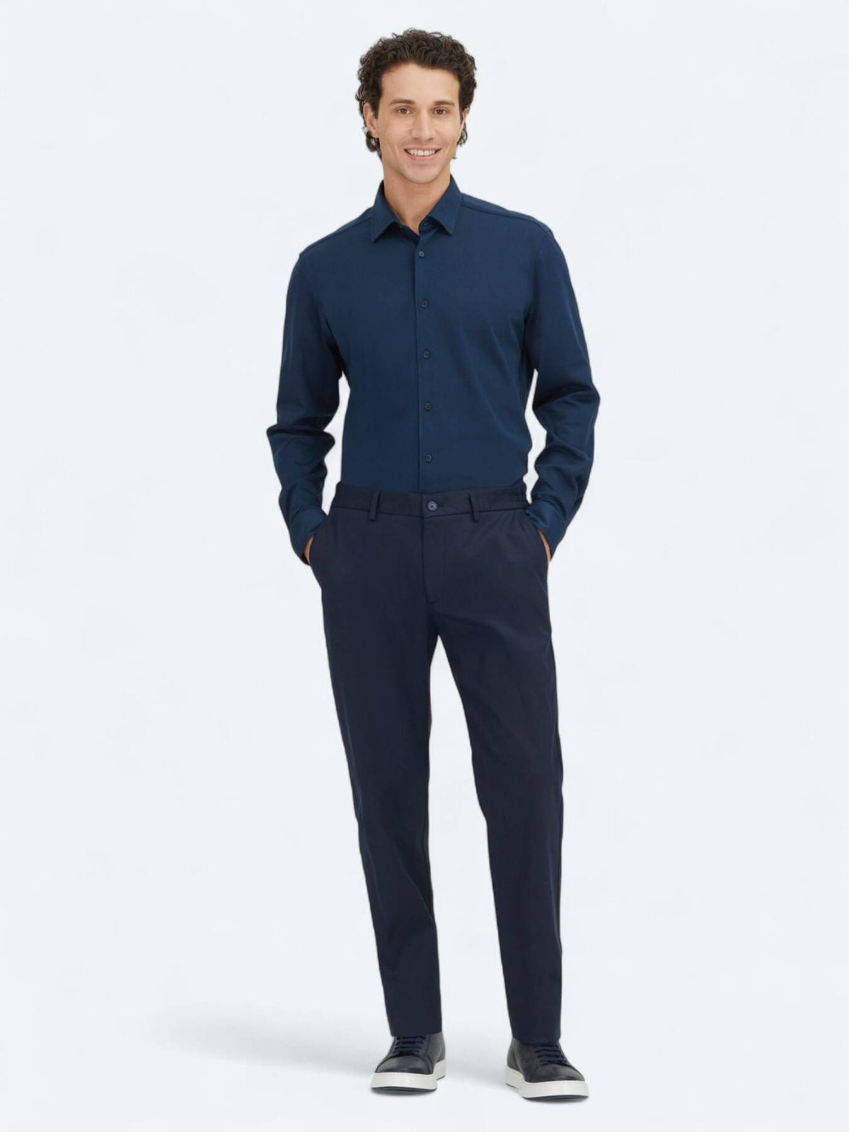 Marineblaues schlichtes Regular Fit Hemd 100% Baumwolle