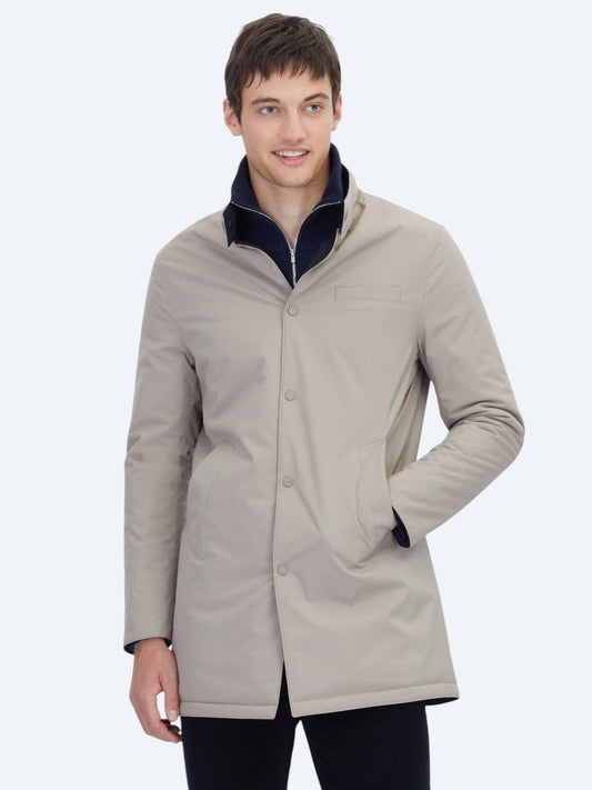 Grau Regular Fit Mandarin Kragen Freizeit Weben Doppelseitiger Regenmantel