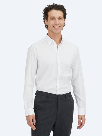 Weiß Gestreiftes Regular Fit Sporthemd