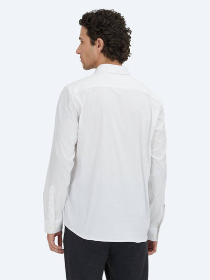 Weiß Gestreiftes Regular Fit Sporthemd