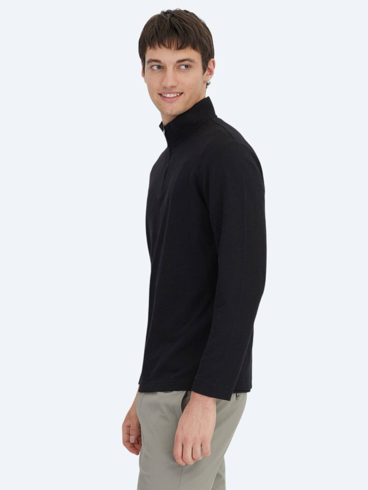 Schwarzes Ripp-Crewneck-T-Shirt