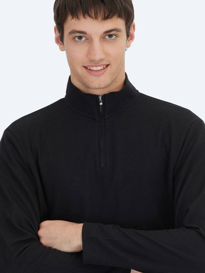 Schwarzes Ripp-Crewneck-T-Shirt