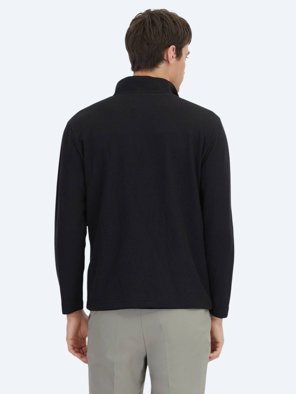 Schwarzes Ripp-Crewneck-T-Shirt