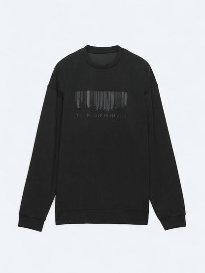Schwarzer Rundhalsausschnitt Bedruckter Pullover