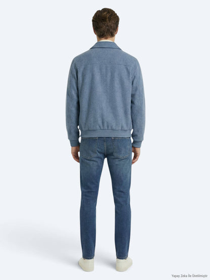 Lässiger, blauer Hemdkragen-Webmantel
