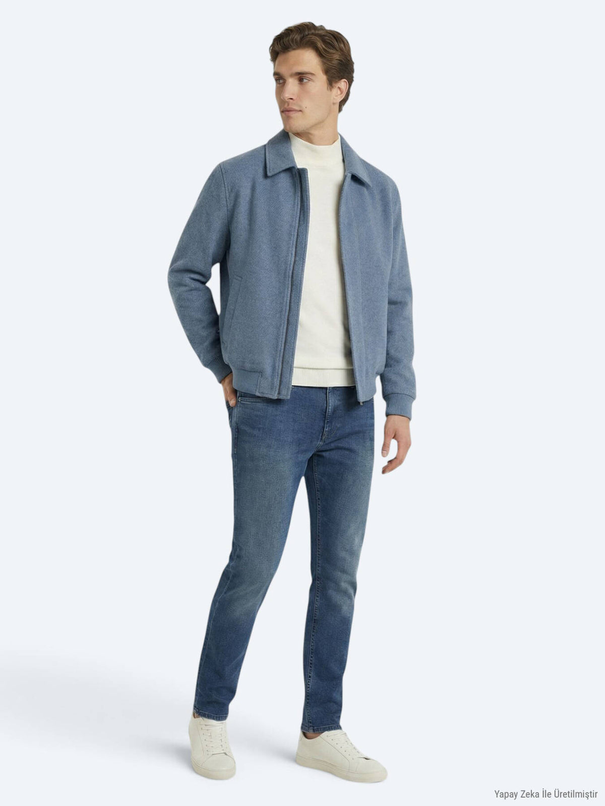 Lässiger, blauer Hemdkragen-Webmantel
