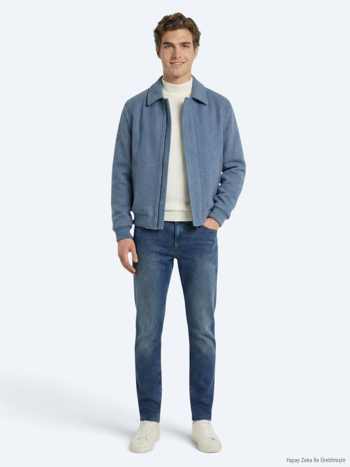 Lässiger, blauer Hemdkragen-Webmantel