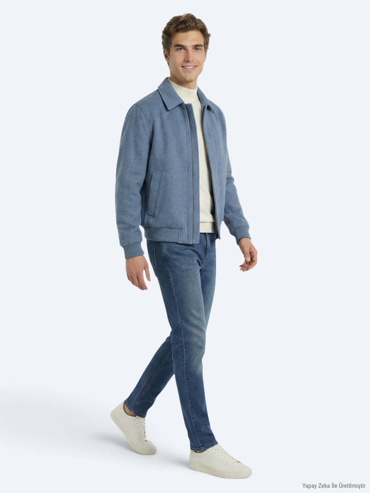 Lässiger, blauer Hemdkragen-Webmantel