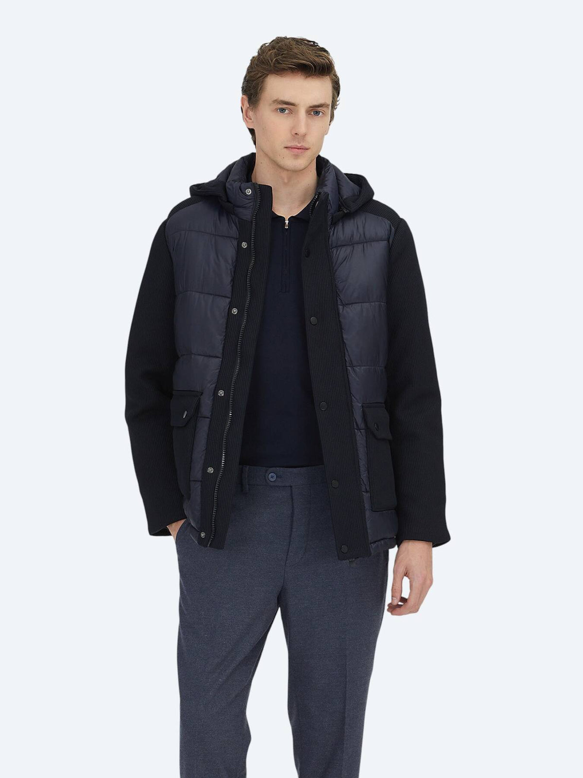 Marineblau Regular Fit Kapuzenjacke