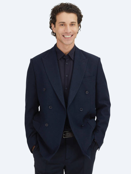 Marineblaue schlichte Wollmischjacke