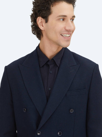 Marineblaue schlichte Wollmischjacke