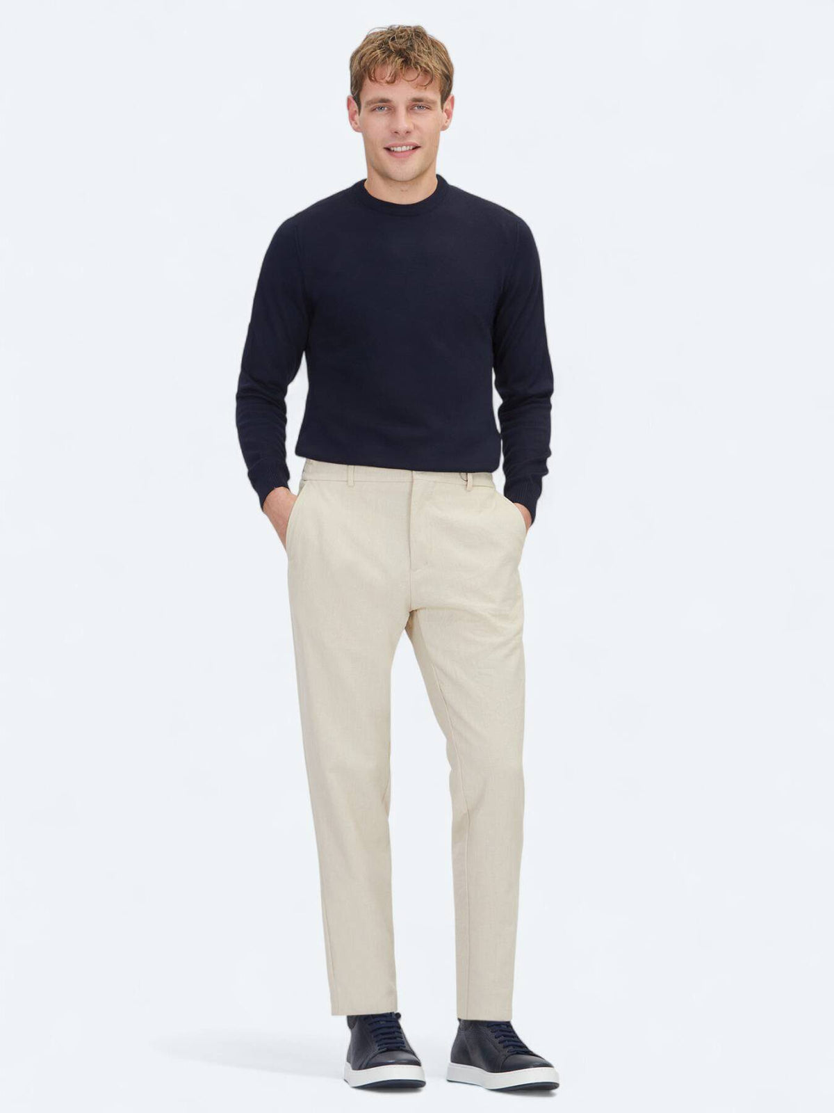 Beige Webstoff Jogginghose Casual Fit