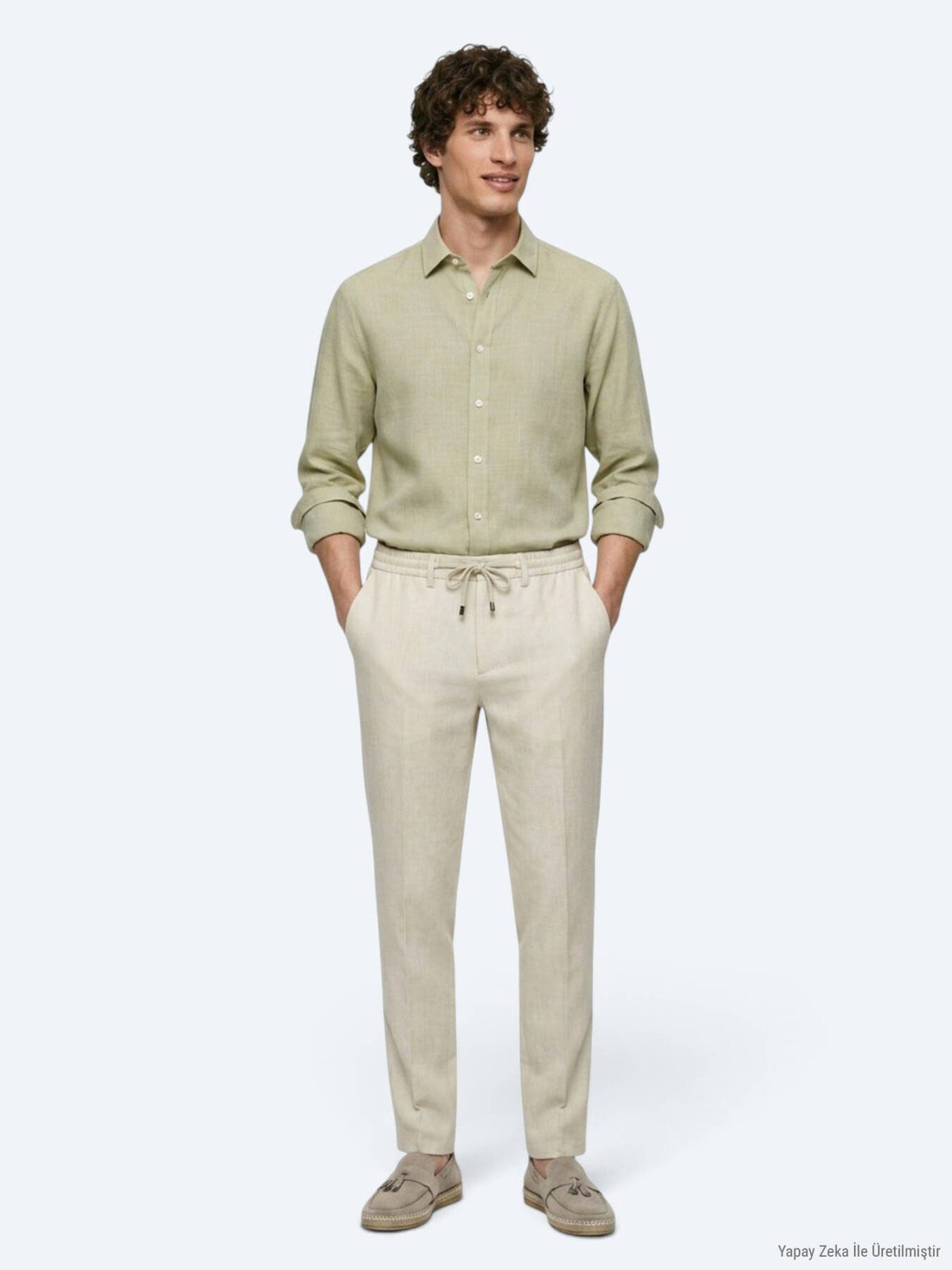 Hellbeige Jogginghose mit Webmuster