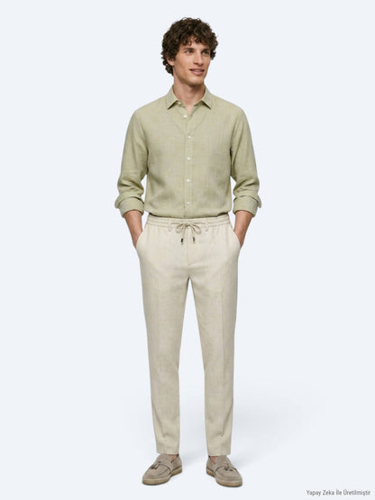 Hellbeige Jogginghose mit Webmuster