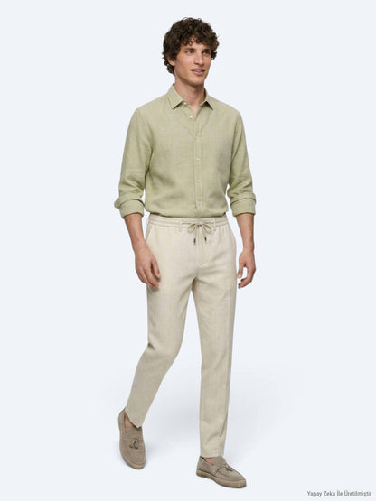 Hellbeige Jogginghose mit Webmuster