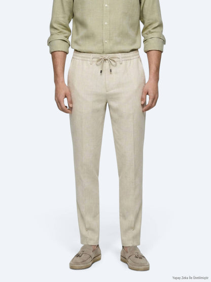Hellbeige Jogginghose mit Webmuster